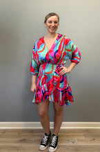 Load image into Gallery viewer, Bright and Groovy Faux Wrap Dress
