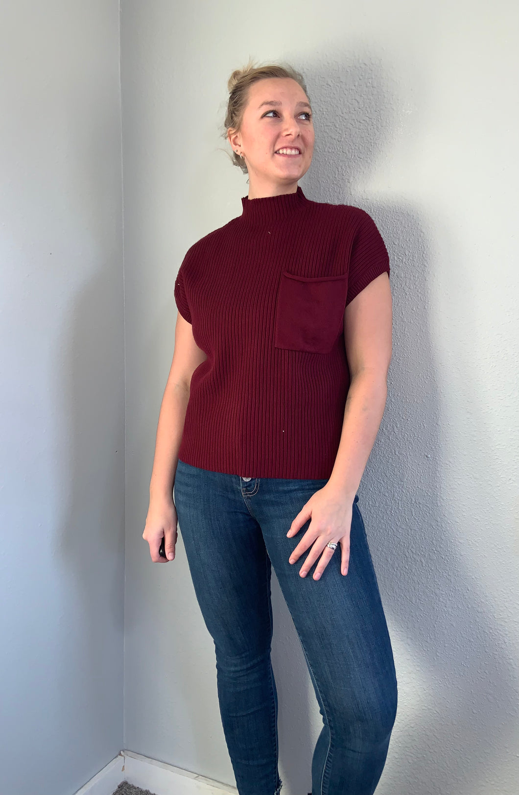 Burgundy Pocketed Sweater