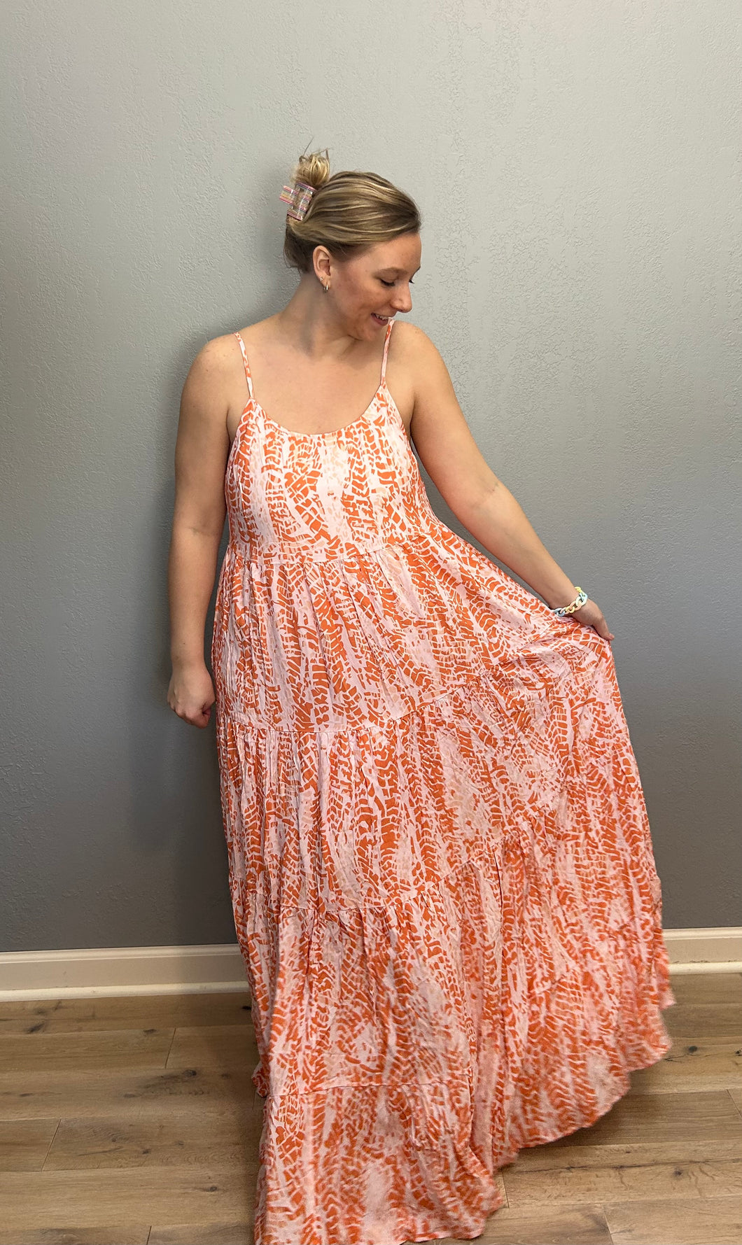 Abstract Orange Flowy Dress