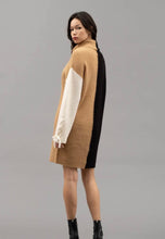 Load image into Gallery viewer, Cowl Camel and Black Color Block Sweater Dress
