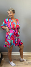 Load image into Gallery viewer, Bright and Groovy Faux Wrap Dress

