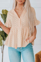 Embroidered Apricot Babydoll Blouse