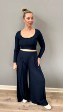 Load image into Gallery viewer, Dark Blue Long sleeve and Wide Leg Set
