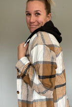 Load image into Gallery viewer, Tan and White Hooded Flannel
