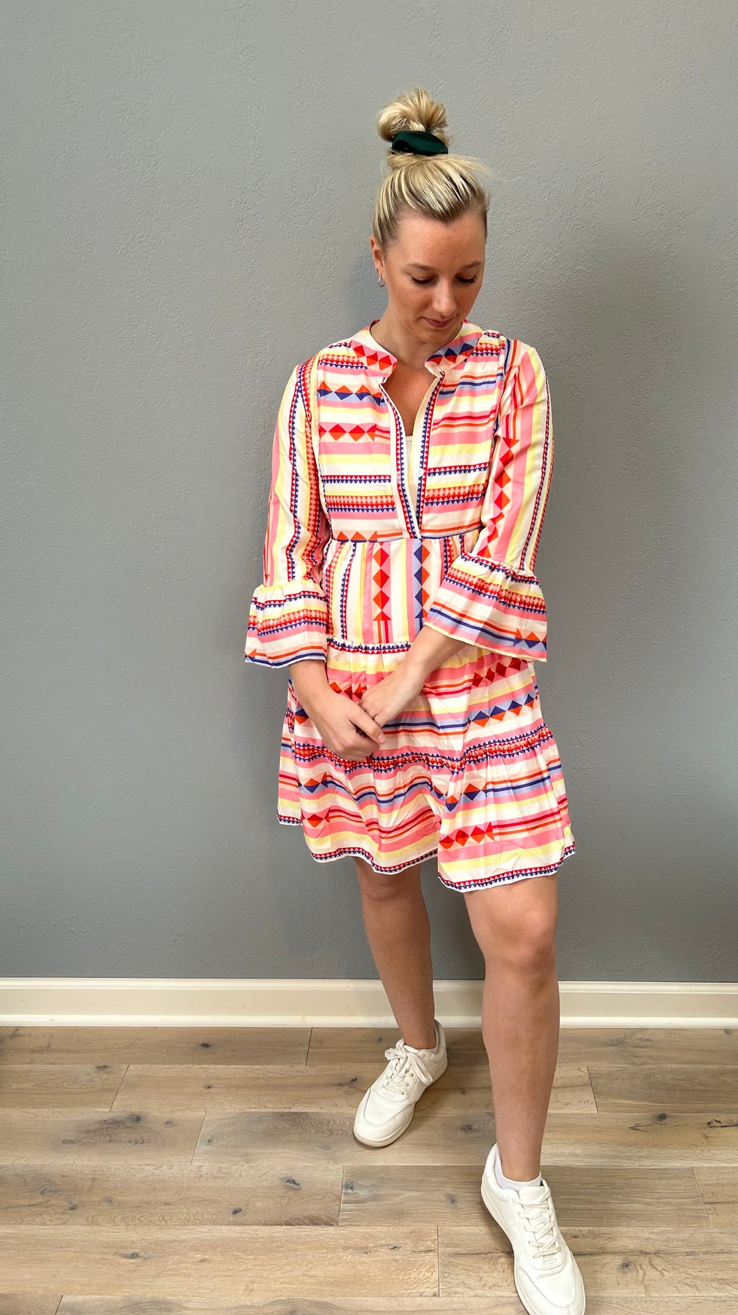 Multicolor Geometric Stripe Dress