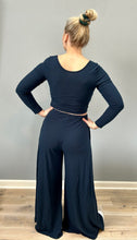 Load image into Gallery viewer, Dark Blue Long sleeve and Wide Leg Set
